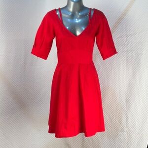 DEREK LAM 10 CROSBY COTTON POPLIN OFF SHOULDER DRESS POPPY RED Sz.8